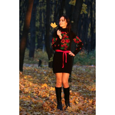 Knitted tunic "Rowan" red